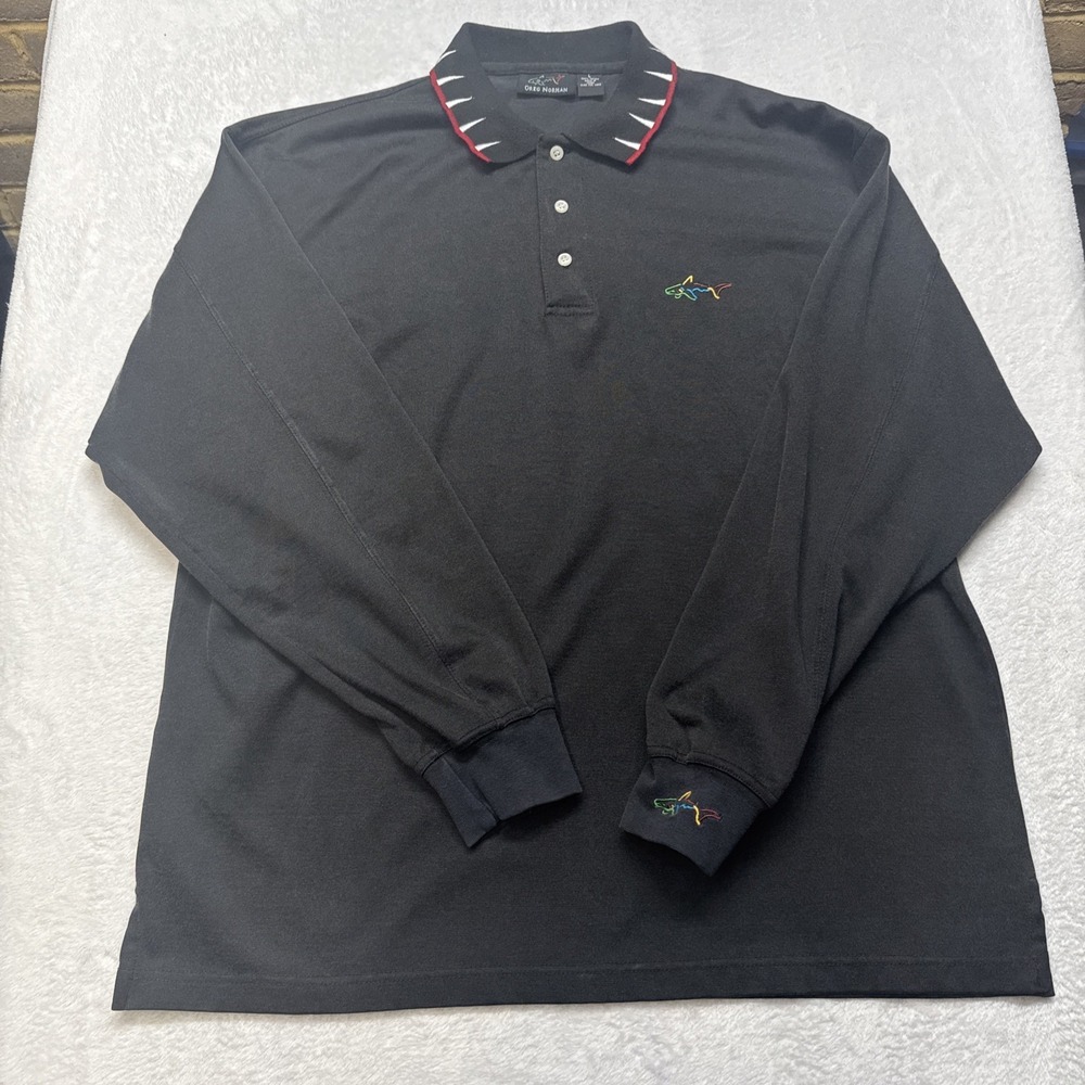 Greg Norman L Vintage 90s Y2k Long-Sleeve Shark-tooth Golf Polo Shirt Mini Logo